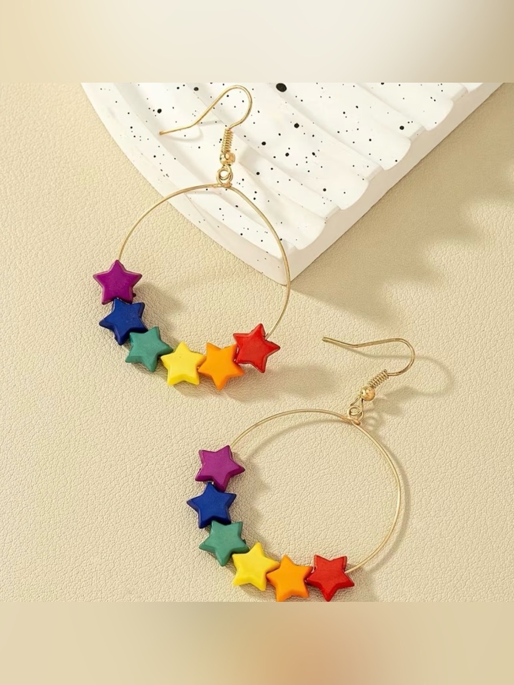 Rainbow Star Hoop Earrings - Gold Hoop